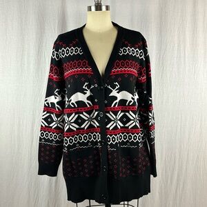 Reindeer Christmas Cardigan Sweater in Black